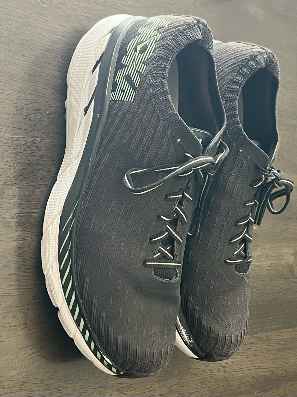 Hoka One One Black Running Shoes with Mint Accents